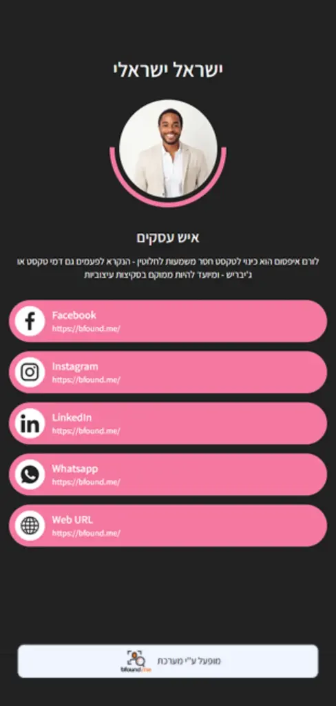 כרטיס רשתות חברתיות שני לדוגמה במערכת ביפאונדמי